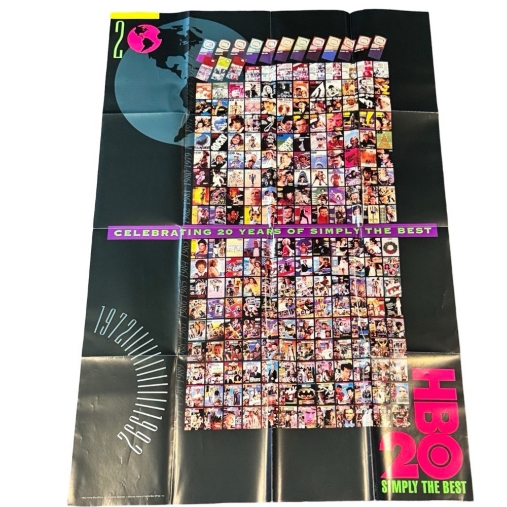 Vintage 1992 HBO 20th Anniversary Poster 1972-1992 Simply The Best Movie Grid